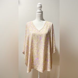 Adrienne Sofie top, excellent condition, tan, purple and ivory in color, Large